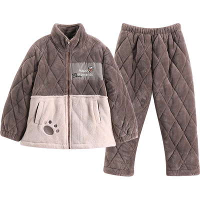 芬腾男童睡衣冬季珊瑚绒三层夹棉