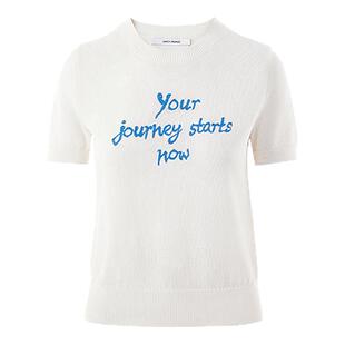 朗姿薄款白色修身短袖针织衫刺绣字母气质通勤上衣2025年秋季新款