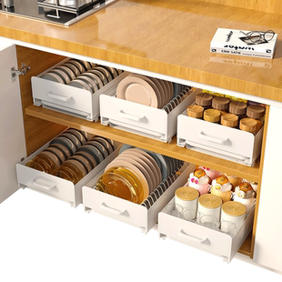 厨房碗架沥水架橱柜内置抽拉碗架拉篮抽屉式置物架碗碟碗盘收纳架