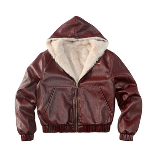 CoosRetro 冬季新品潮牌皮夹克座山雕加绒连帽短款加厚保暖外套男