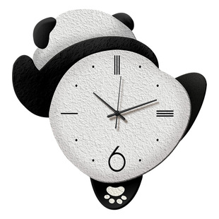 熊猫挂钟客厅创意时钟壁灯餐厅家用时尚挂墙静音发光摇摆钟表挂表