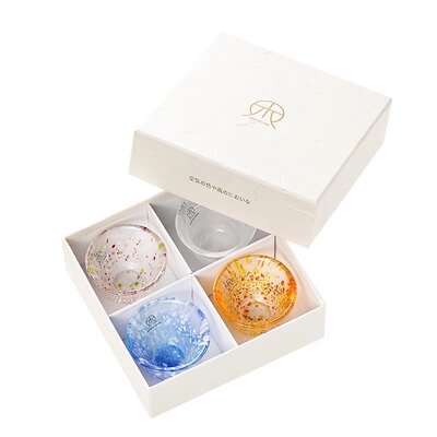 日本进口MOKUSHIN四季彩色玻璃白酒杯清酒杯手作茶杯一口杯礼盒装