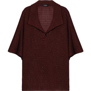 COCOBELLA满天星蝙蝠袖T恤烫钻镂空针织衫女26春休闲POLO衫TS3033