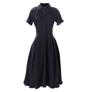 juju定制赫本风小黑裙法式复古衬衣连衣裙收腰显瘦黑色中长裙女夏