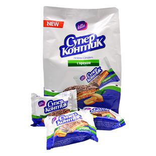 俄罗斯三明治饼干KONTI花生榛子夹心巧克力进口小零食品
