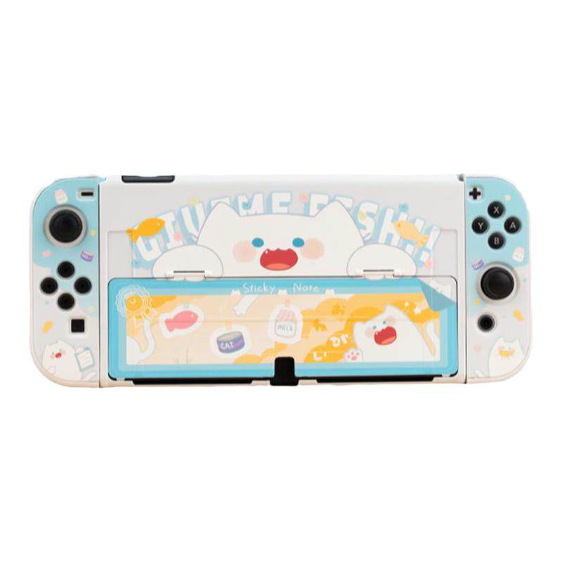 极想 任天堂switch oled保护壳硬壳啵啵猫joycon手柄保护套可用支架可插底座分体式便携防摔游戏主机周边配件