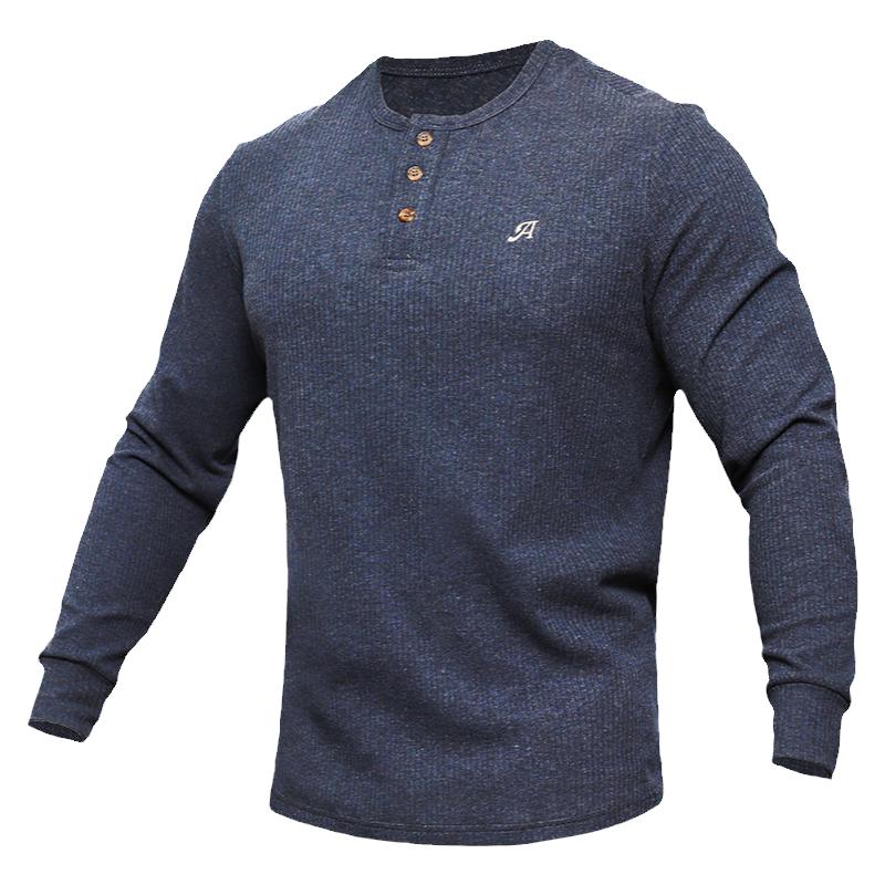 Alpha亨利领长袖男子 经典美式复古风潮流休闲运动套头衫卫衣