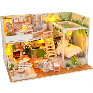 diy小屋别墅手工拼装迷你花房房子微缩模型积木拼图玩具生日礼物