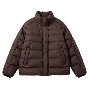 咖色立领针织围巾羽绒服女冬季新款90白鸭绒短款龟背宽松百搭外套