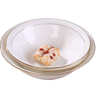 大汤盆面碗大碗吃面的碗手工描金家用吃饭碗大汤碗景德镇骨瓷纯白