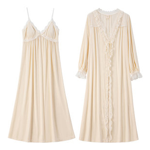 RoseTree新娘晨袍女春秋季长袖长睡袍法式性感睡衣睡裙套装带胸垫