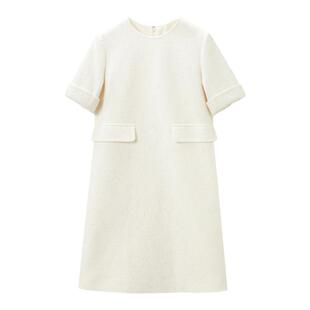 OVV秋冬新款女装针织羊毛珠片点缀中长款直筒短袖连衣裙