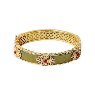 宫里上新古法玉手镯女款纯银天然和田玉银镯子国风生日礼物送妈妈