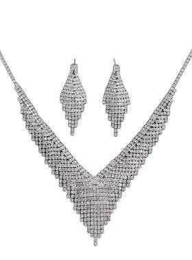 新款爪钻流苏耳环项链套装