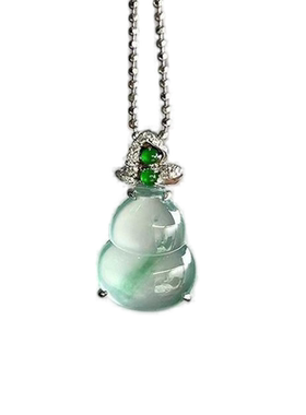 新中式玉髓玻璃种飘翠木纳葫芦吊坠镀925银高级优雅小众项链女