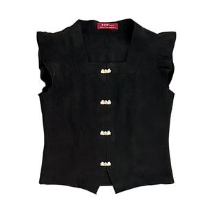 【缎光碎影】醋酸新中式小飞袖短比甲 荷叶领无袖小衫 优雅赫本风