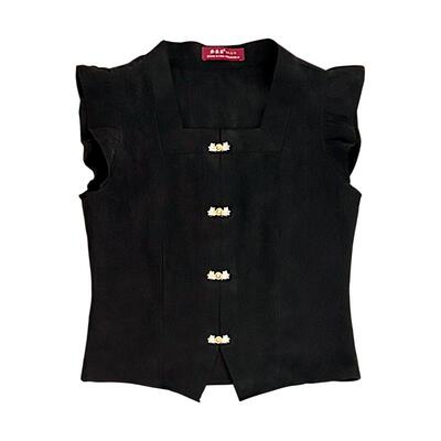 【缎光碎影】醋酸新中式小飞袖短比甲 荷叶领无袖小衫 优雅赫本风