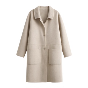 双面羊绒中长款毛呢外套女韩版修身显瘦时尚斜纹暗扣舒适呢大衣