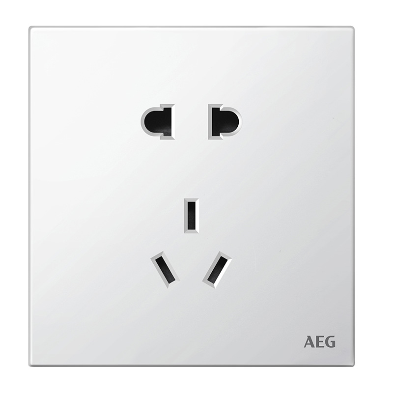 AEG 25新款开关面板思朗白86型暗装墙壁一开五孔空调16a三孔插座
