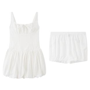 三福连衣裙2026夏季绑带领口花苞裙摆吊带裙子女装522859