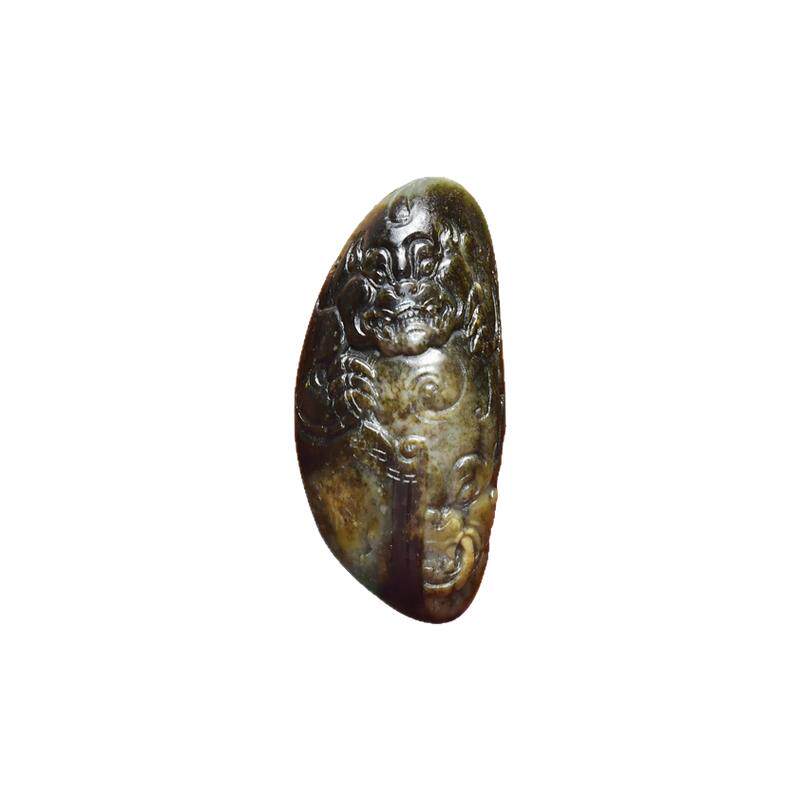 和田玉聚黑皮青玉籽料貔貅吊坠