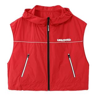 URLAZH有兰夏季新款甜酷元气番茄红工装风短款无袖抽绳连帽外套女