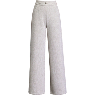 羊毛呢休闲阔腿裤女2025年秋冬季加绒加厚新款高腰后松紧直筒裤子