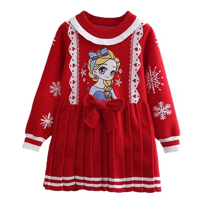 女童爱莎公主裙秋冬款加绒毛衣裙