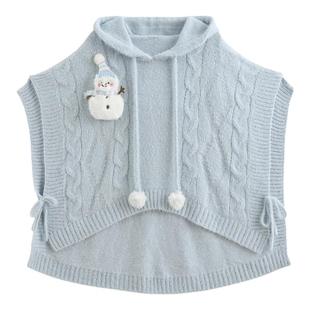 森女部落甜美风百搭针织斗篷外套2025新款连帽毛衣女秋冬宽松上衣