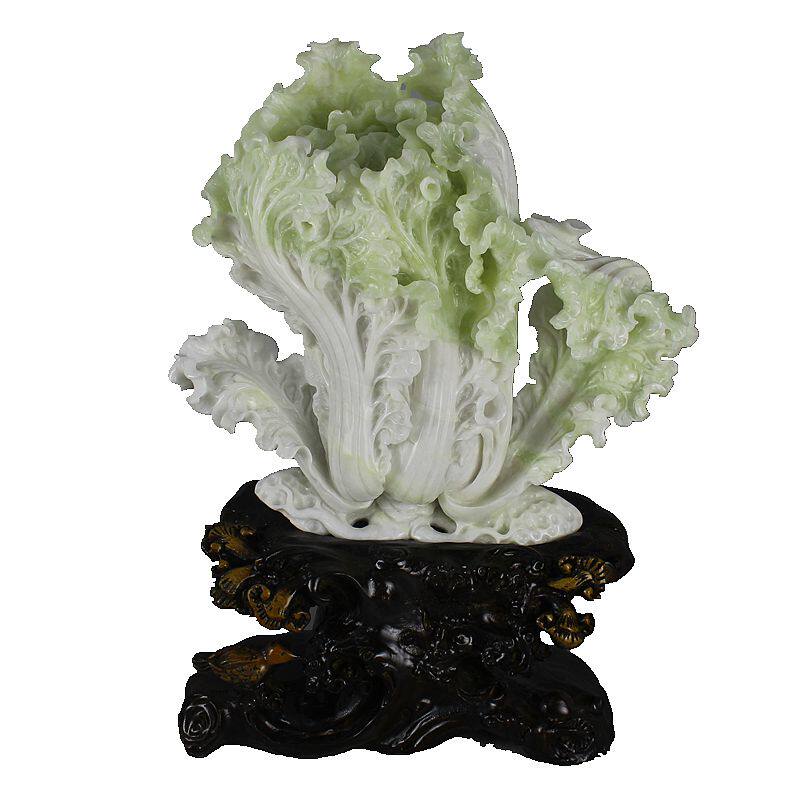 天然玉石摆件岫玉摆件岫岩玉玉石大白菜摆件百财聚来玉器原石雕刻