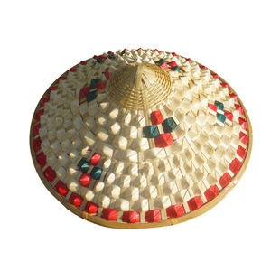 竹编斗笠帽子跳舞斗笠菠萝帽女广场舞儿童舞蹈演出菠萝帽流苏道具