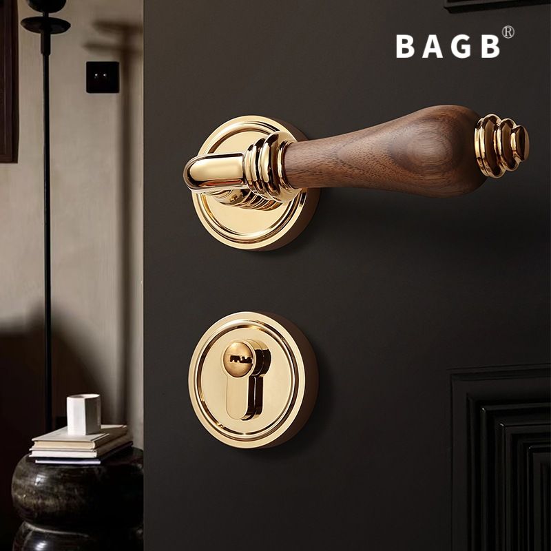 门把手手柄卧室门新中式中古锁法式室内实木门门把手分体磁吸静音