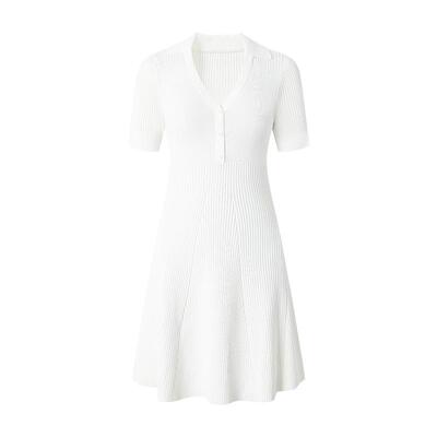 温柔高弹V领短袖针织连衣裙
