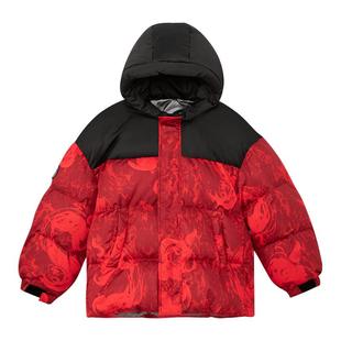 左西童装男童红色羽绒服冬季加厚保暖拜年服2025新款儿童连帽外套