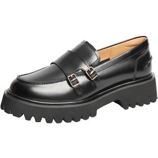 百丽厚底增高乐福鞋女春季新款真皮小皮鞋英伦风单鞋子BMME1AA5