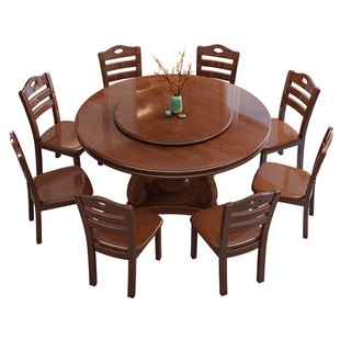 实木餐桌椅2026新款酒店圆形餐桌10人家用吃饭桌大圆桌带旋转转盘