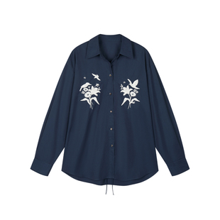 UOOYAA/乌丫2026春季新款「魔法花园」花丛飞鸟钉珠刺绣抽绳衬衫