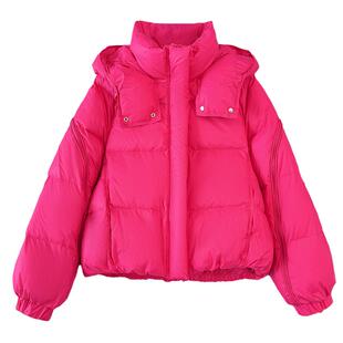 巨好看高级感黄色连帽短款白鸭绒面包羽绒服女士2025冬季新厚外套