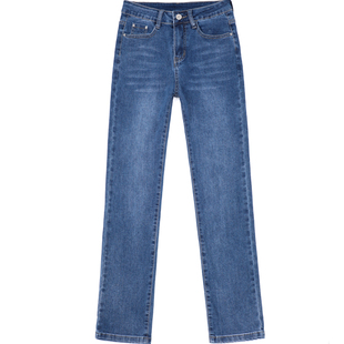 小直筒牛仔裤女高腰长裤薄款收腹夏天修身显瘦弹力大码女裤胖mm裤