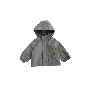 韩版儿童连帽风衣男童外套春秋装宽松女宝宝纯色上衣婴儿洋气夹克