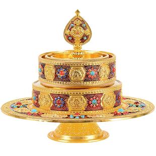 藏村曼扎盘修盘铜合金家用桌面八吉祥曼达盘大号摆件藏族曼茶罗