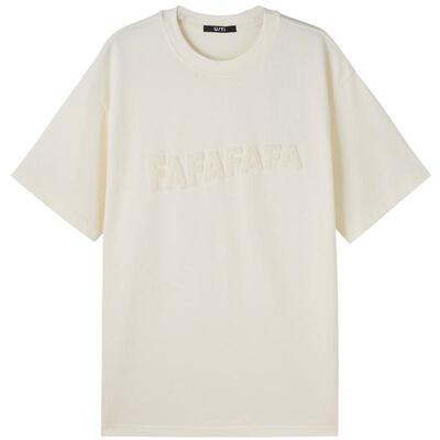 U/TI本白珠片印花纯棉短袖T恤女装 百搭简约休闲尤缇2025春季新款