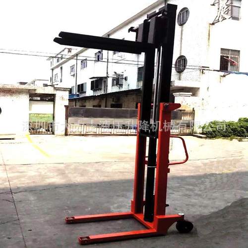 1吨C型钢手动堆高车堆高机 液压升降堆垛装卸叉车