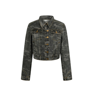 F383 美式复古辣妹短款牛仔短外套开衫夹克设计感宽松百搭显瘦ins