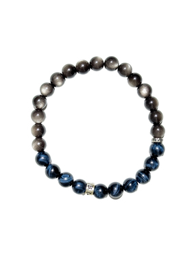 男女天然银曜石蓝虎眼手链礼盒