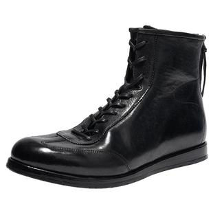 DREAMBOX钧博石洗马皮高帮德训鞋平底舒适马丁靴英伦复古手工男鞋