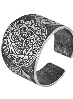 神秘学七芒星复古钛钢开口戒指男