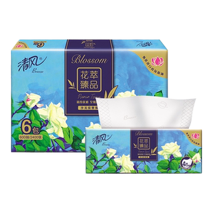 【李昀锐同款】清风丝柔花萃纸巾压花4层100抽6包M码面巾餐巾纸