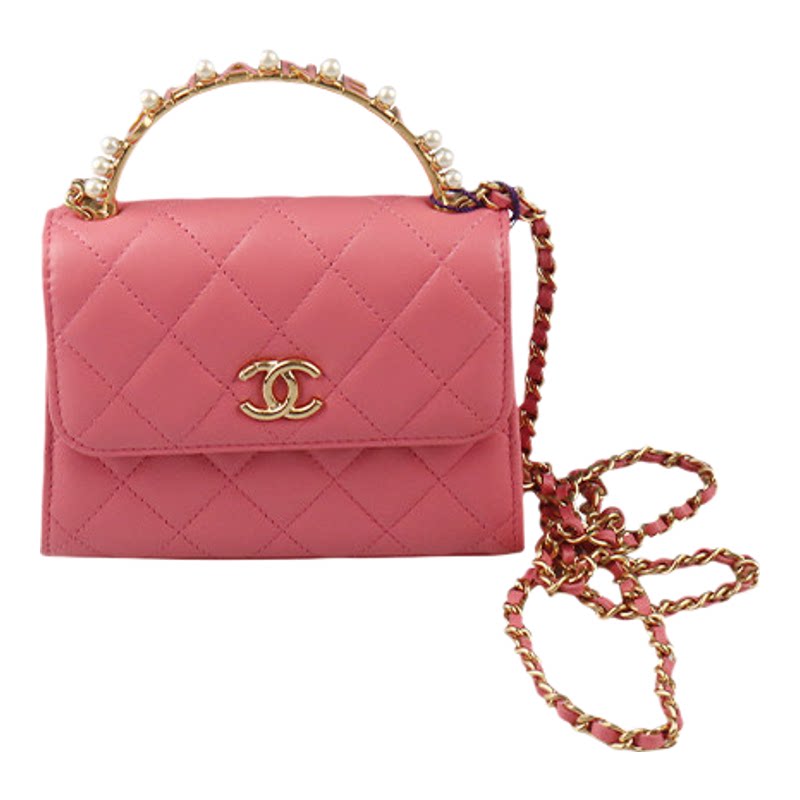 「9.0新」CHANEL粉色羊皮斜挎包