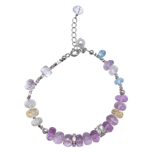 方糖家 原创设计天然玻利维亚紫水晶黄水晶蓝托帕纯银碎银手链女